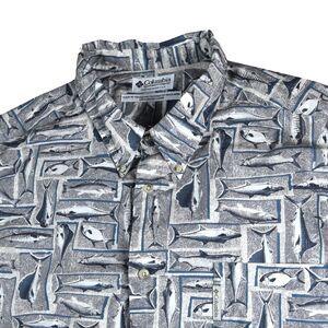 Columbia Vintage Fish Pattern Shirt Men 4X Big Button Up Fishing